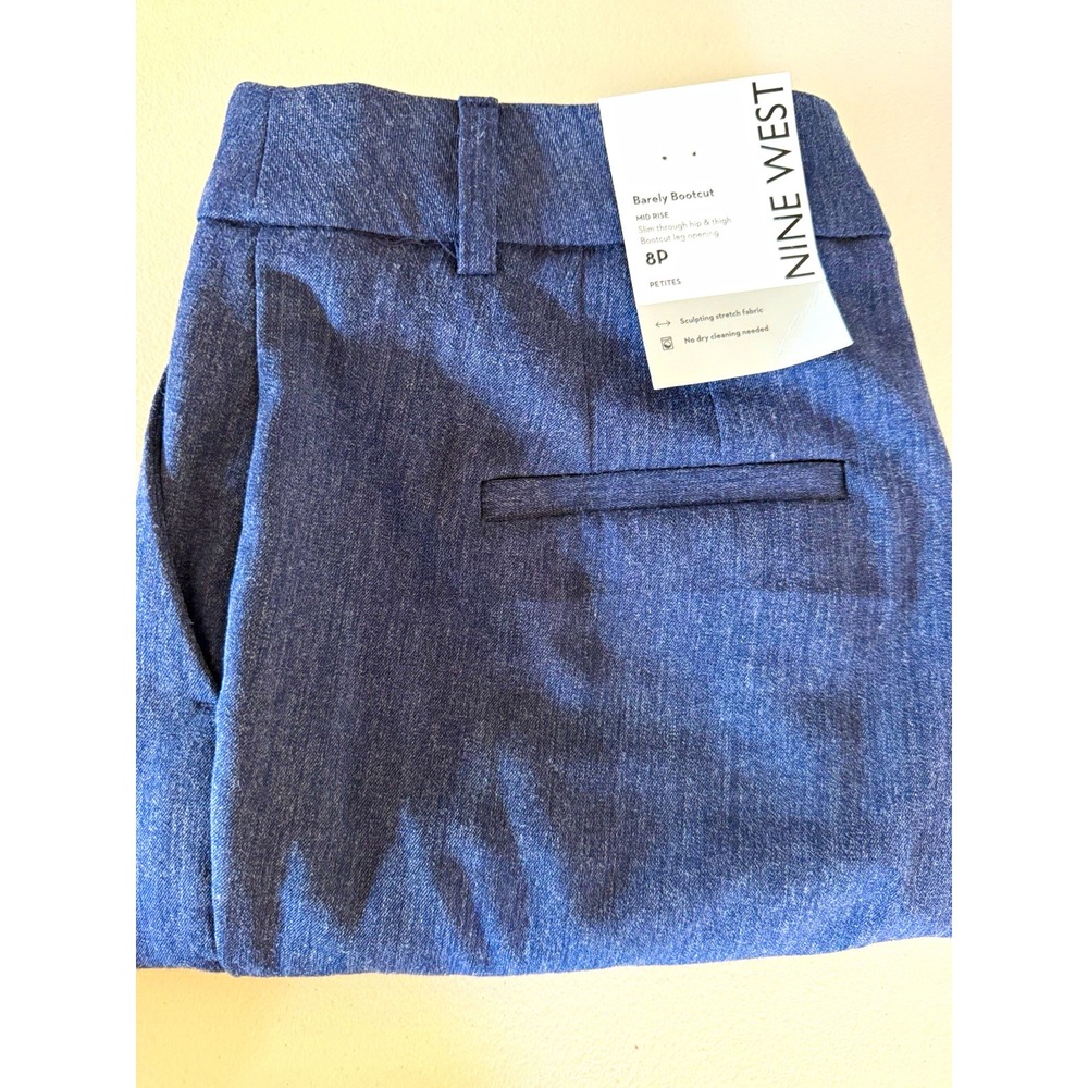 NWT Nine West Womens Blue Dress Pants 32x28 Bootcut Twill Pocket Stretch Zip 8P